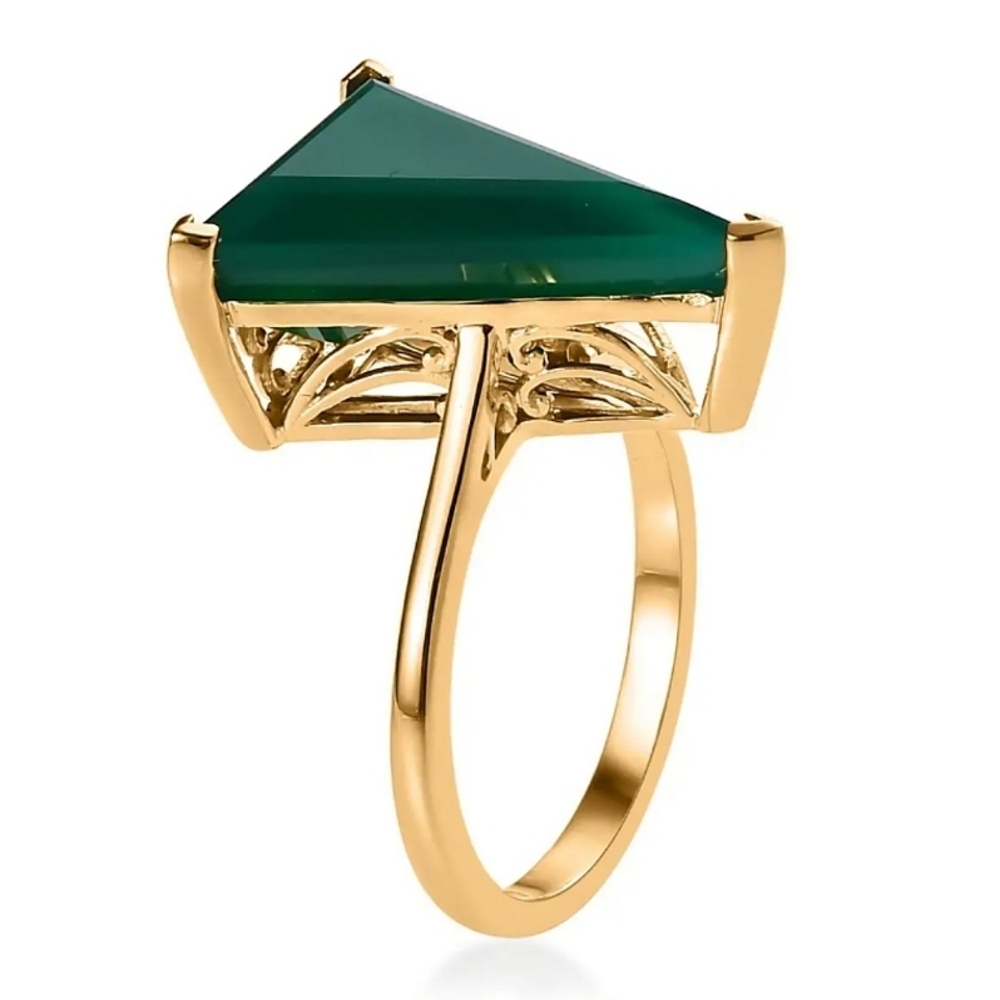 7.00ctw Verde Onyx Solitaire Ring In Vermeil YG Over Sterling Silver - Picture 5 of 7